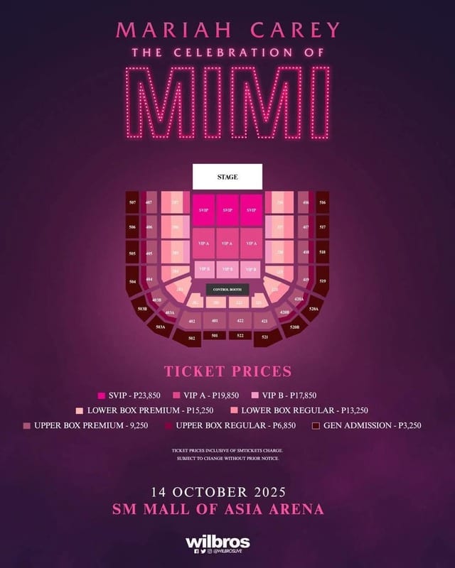 Mariah Carey Ticket Prices and Seat Plan